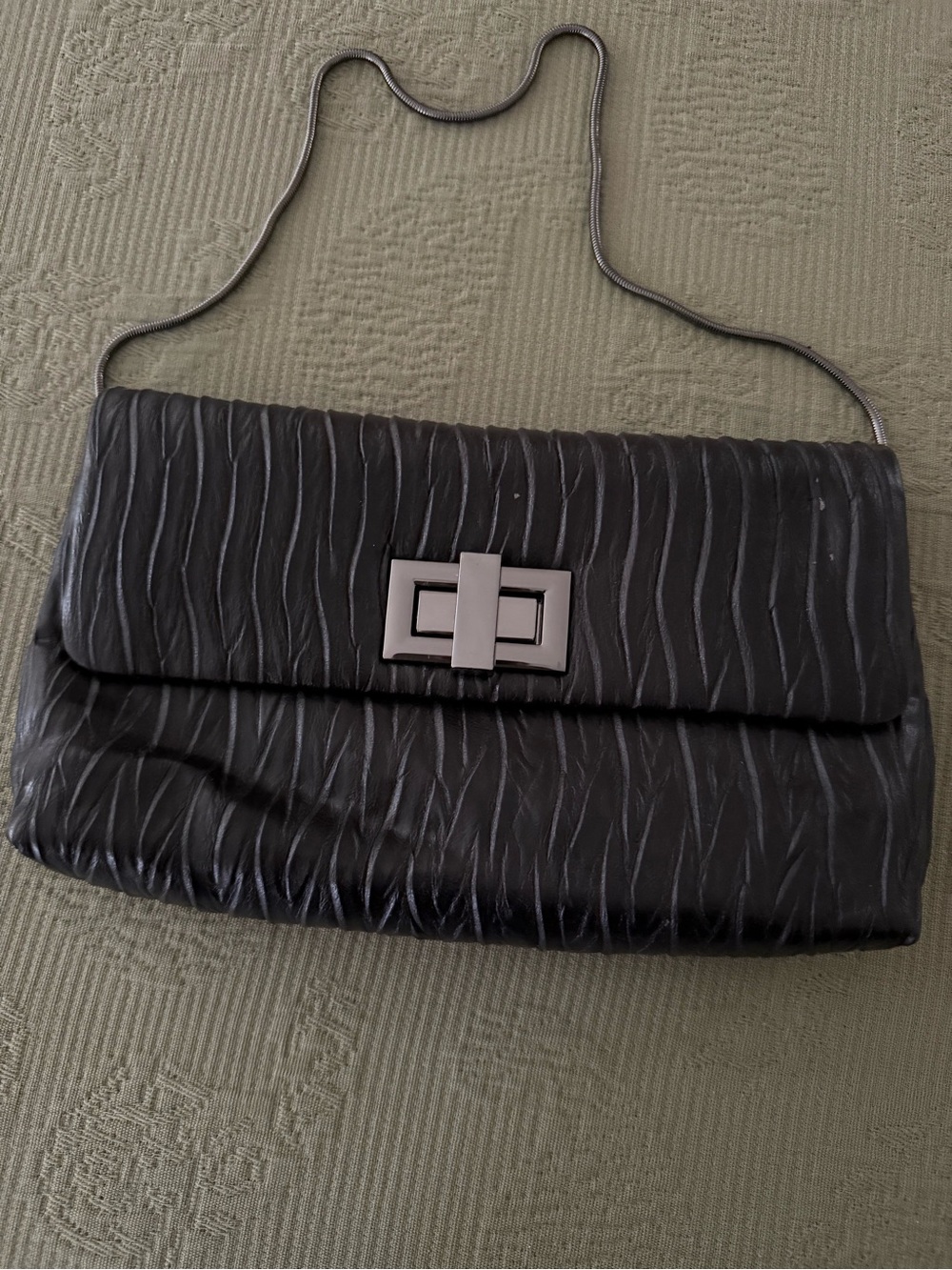 Kate Landry Dark Grey Textured Chain-Handle Clutch